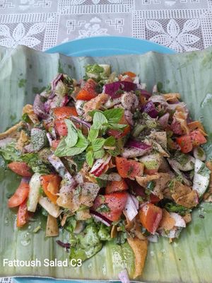 C3. FATTOUSH
                    Fried pieces of pita mix with vegetables, greens and radish.
 at The Pharaoh's Restaurant in Vientiane