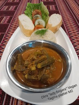 Vegan OKRA (Lady Finger)
OKRA stew in tomato sauce. Serve with Plane white rice and Vermicelli, salad and bread . at The Pharaoh's Restaurant in Vientiane