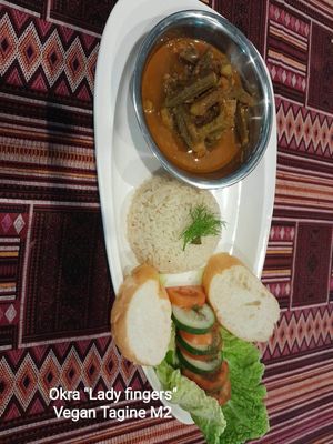 Vegan OKRA (Lady Finger)
OKRA stew in tomato sauce. Serve with Plane white rice and Vermicelli, salad and bread . at The Pharaoh's Restaurant in Vientiane