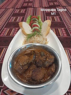 Moussaka
Fried slices of Eggplant stew in tomato sauce.
 at The Pharaoh's Restaurant in Vientiane