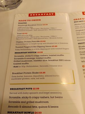 Part of the breakfast menu at Flipside in London