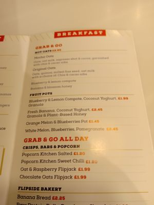 Fruit pots and oats at Flipside in London