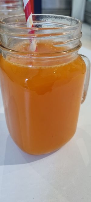 Carrot, clementine and ginger juice (own made) at Flipside in London
