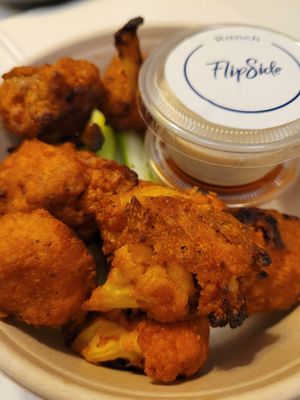 Spicy cauliflower wings- too salty for me at Flipside in London