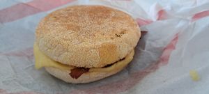 Scrambled, rashers, cheese and hollandaise sauce muffin at Flipside in London