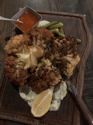 Kentucky fried cauliflower with vegan ranch and hot sauce at Our Harvest in Fenwick Island