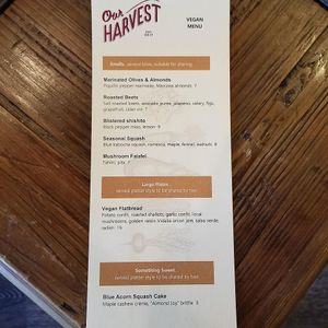 Vegan menu, changes daily.  at Our Harvest in Fenwick Island