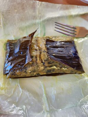 Spinach tamal at Ah Cacao in Playa Del Carmen