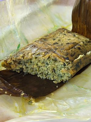 Spinach tamal at Ah Cacao in Playa Del Carmen