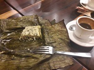 Tamal de espinacas y espresso con Cacao... delicioso.! at Ah Cacao in Playa Del Carmen
