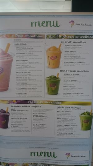 Menu at JFK - Jamba - T4 in Jamaica