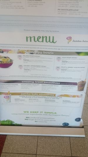 Menu at JFK - Jamba - T4 in Jamaica