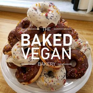 Custom nut free and soyfree baked donut tower at The Baked Vegan Bakery in Lake Park