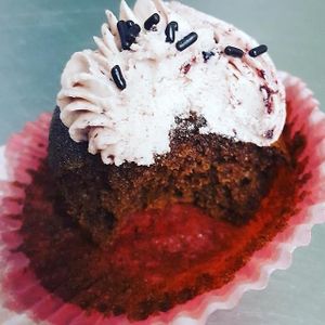 Chocolate Black Raspberry cup cake! at The Baked Vegan Bakery in Lake Park