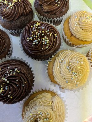 Double chocolate Almond cup cakes & Peanut butter and strawberry jam cup cakes. Every week there are new options! at The Baked Vegan Bakery in Lake Park