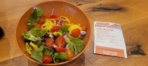 Greek salad with vegan cheese instead of feta at Blaze Pizza in Melbourne