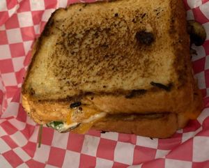Vegan grilled cheese on Texas toast with mushrooms and arugula  at Blue Sage Vegan Bistro in Little Rock
