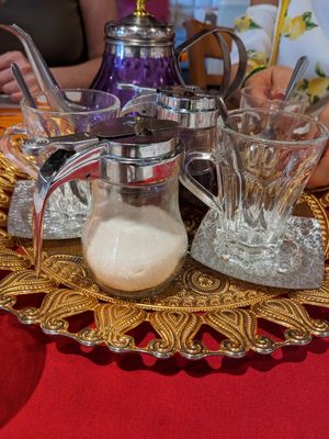 Tea service at Lucy Ethiopian Restaurant and Lounge in Houston