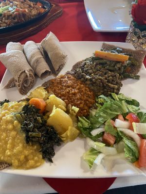 Vegetarian sampler   at Lucy Ethiopian Restaurant and Lounge in Houston
