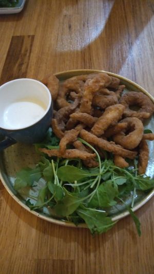 calamari with lemon aioli dip at Veggie Republic in Liverpool