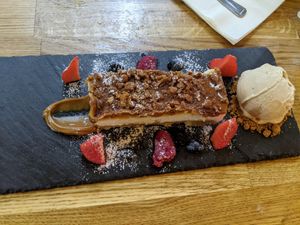 Biscoff slice with salted caramel ice cream at Veggie Republic in Liverpool