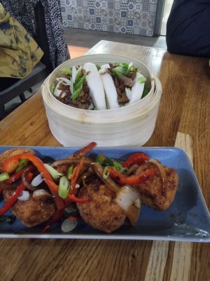 Dishes from the pan asian section at Veggie Republic in Liverpool