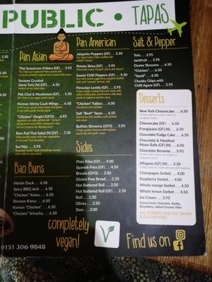 Menu 1 at Veggie Republic in Liverpool