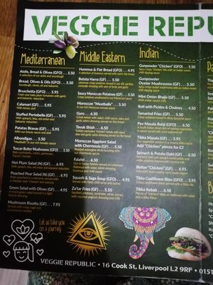 Menu 2 at Veggie Republic in Liverpool