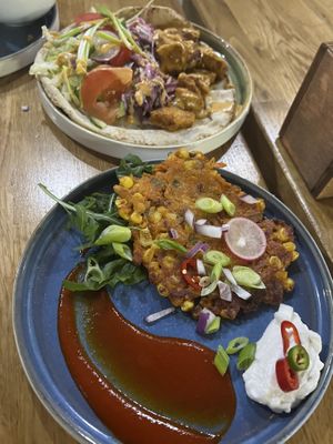 Fritter and kebab  at Veggie Republic in Liverpool
