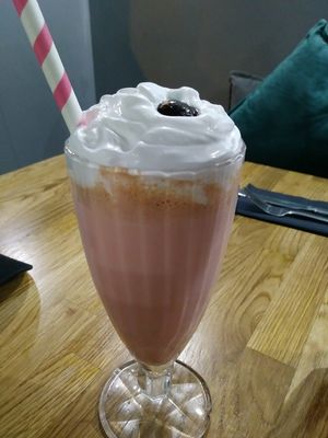 Strawberry cheesecake milkshake at Veggie Republic in Liverpool