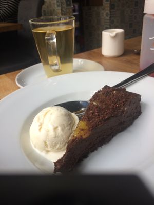 Chocolate orange slice and white pear and ginger tea at Veggie Republic in Liverpool