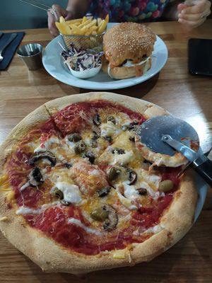 Really fancy delicious pizza and a gorgeous burger at Veggie Republic in Liverpool