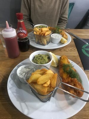 Two Vegan Traditional Fish and Chips.  at Veggie Republic in Liverpool