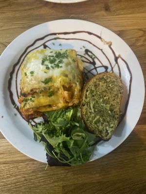 Lasagne with Garlic Bread at Veggie Republic in Liverpool