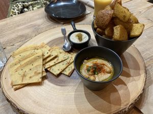 Humous and potatoes starters.   at Corarima in Wakefield