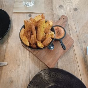 Wedges with sunflower sauce at Corarima in Wakefield