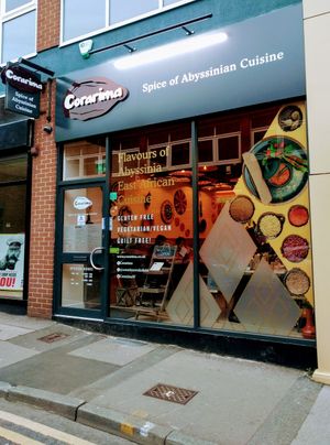 The restaurant front. Everything was vegan when we went. 5-4-2019 at Corarima in Wakefield