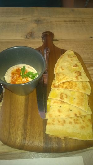 Hummus and flatbread at Corarima in Wakefield