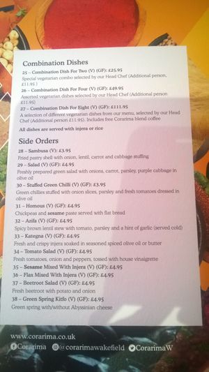 Combination meals and sides at Corarima in Wakefield