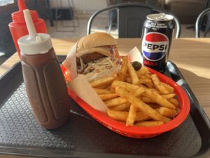 Faux Real burger meal deal with chips and drink    at Bambams  in Reservoir