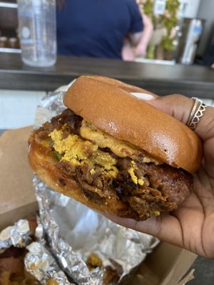 $11.75 class tiki burger... i chose to take everything off of the burger, minus the patty & cheese and added bacon, avocado& egg.. 10/10 at Tiki Loco in Dallas