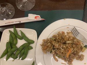 Edamame, vegetable fried rice  at Shao Lin in Sitges