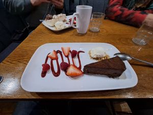 Chocolate tart. Not sure if ice cream was vegan... at Beinglas Farm in Stirling