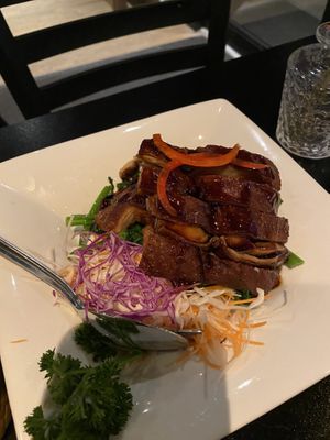 Ped Palo (crispy vegan duck with soya sauce and spinach)  at ChuChai in Montreal