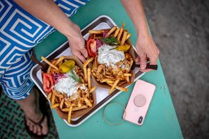 Vegan Greek Gyro Fries at New Public - Food Truck in Bellingham