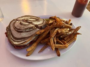 Spicy Cajun fries with Reuben   at Nooch in Windsor