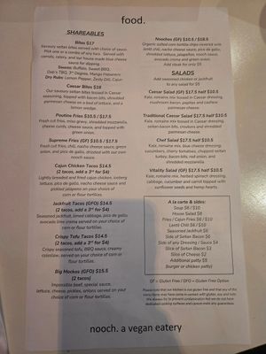 Menu,  shareables and salad at Nooch in Windsor