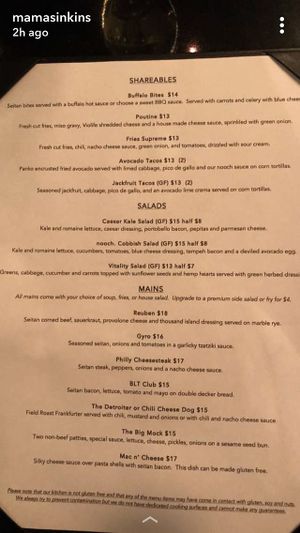 The menu at Nooch in Windsor