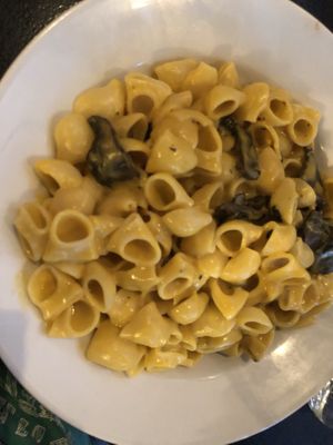 I think these were called cheesy noodles. It was basically vegan Mac n cheese with vegan bacon bits. Much appreciated by my kiddos! at Nooch in Windsor