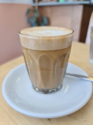 Almond latte at Zen Arcade Cafe in Preston